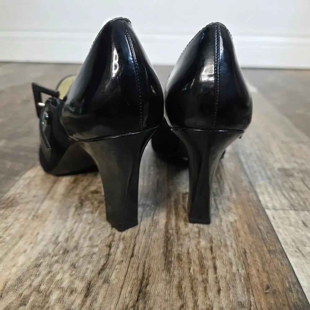 Mary Jane Black Franco Sarto Heels Pumps Panted Leather Suede Size 10 Goth